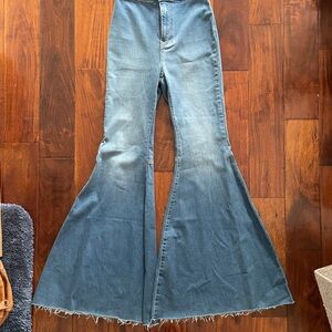 Free People Wide Leg Flare Jeans in Denim Blue